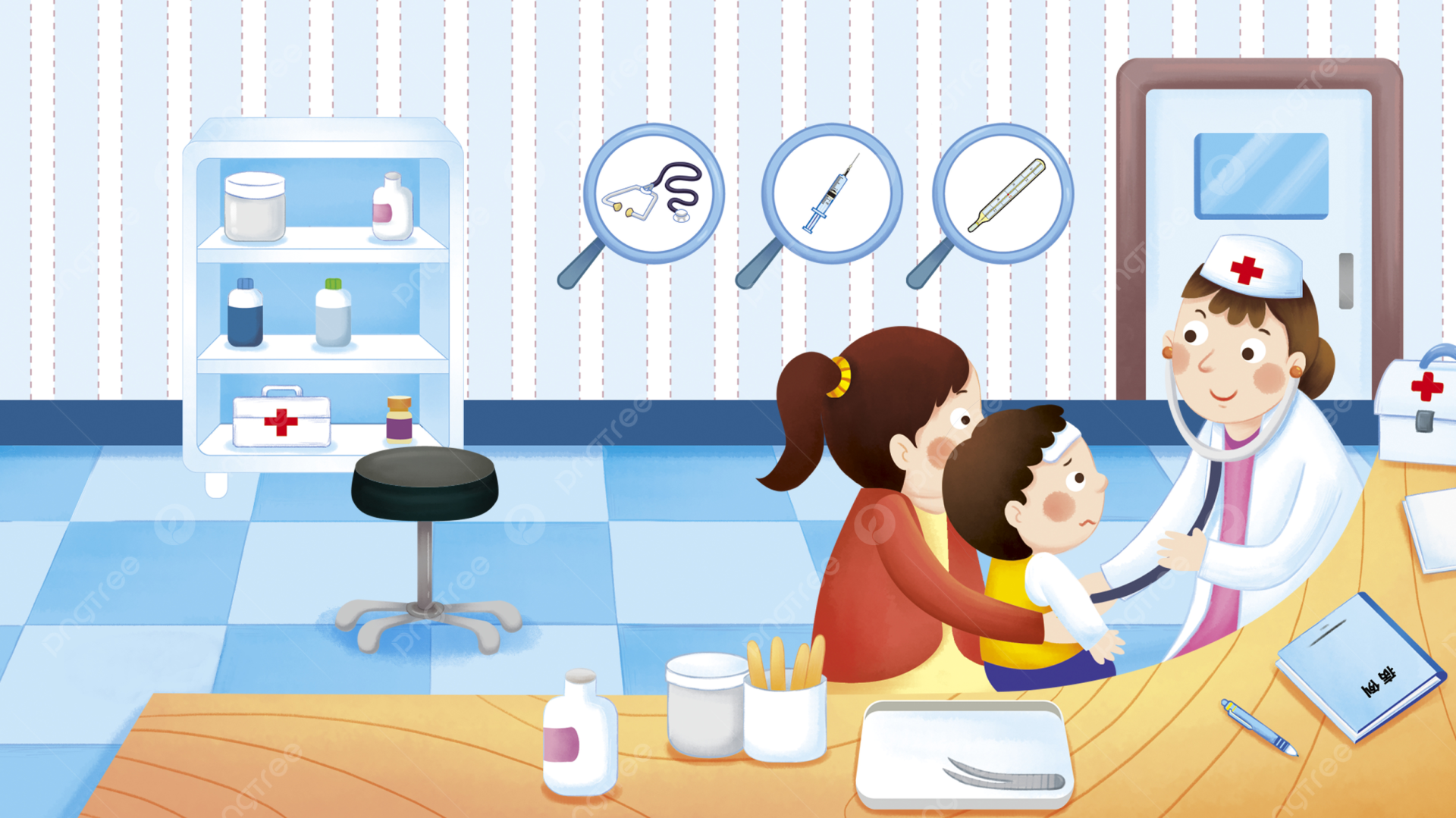 Pngtree medical scene mother with children hospital treatment illustration png image 4203708
